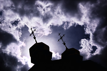 Image showing silhouette of church with crosses