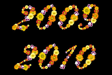 Image showing decorative numbers of 2009 and 2010 years from color flowers