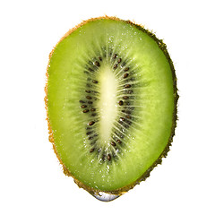 Image showing macro of kiwi with water drop isolated on white