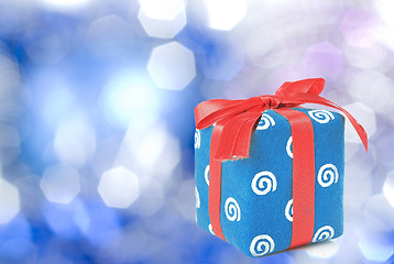 Image showing Gift on blue christmas background