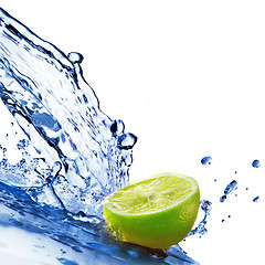 Image showing fresh water drops on lime isolated on white