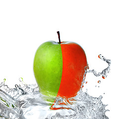 Image showing fresh water splash on red and green apple isolated on white