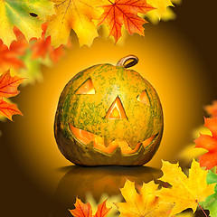 Image showing halloween pumpkin with leaves