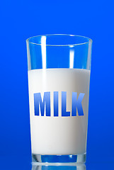 Image showing Milk in glass isolated on blue