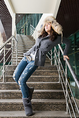 Image showing young woman in fur hat