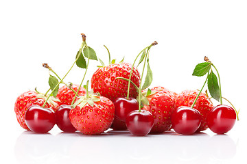 Image showing Strawberry and cherry isolated on white