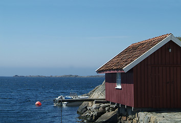 Image showing Red boathouse