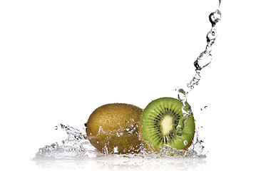 Image showing Water splash on kiwi isolated on white