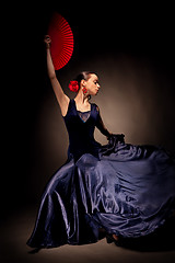 Image showing young woman dancing flamenco on black