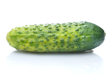 Image showing green cucumber with water drops isolated on white