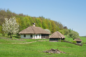 Image showing old houses against green forest