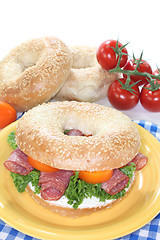 Image showing Bagel with salami