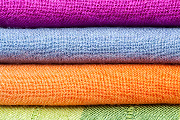 Image showing Stack of colorful cotton cloth