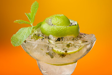 Image showing Close-up of glass with mint drink