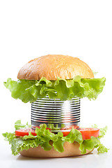 Image showing Unhealthy canned fast food hamburger