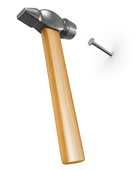 Image showing Shiny new hammer hitting nail