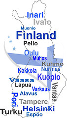 Image showing finland map and words cloud with larger cities