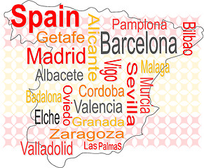 Image showing spain map and words cloud with larger cities