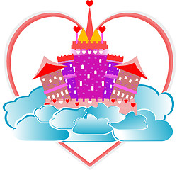 Image showing magical fairytale pink castle with heart on sky