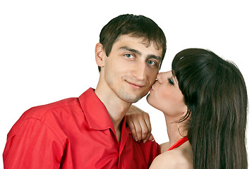 Image showing woman kisses a man on the cheek