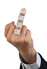 Image showing Man's hand with the words FUCK