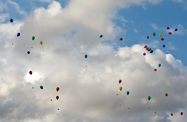 Image showing colored balloons flying in the sky