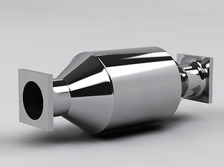 Image showing 3D of muffler cylinder in grey studio