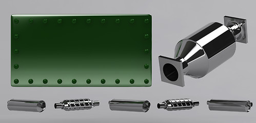 Image showing 3D of collection and green stamped plate