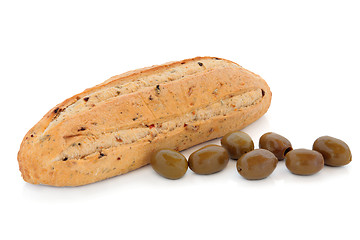 Image showing Olive Bread and Green Olives