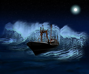 Image showing Sinking Ship at night