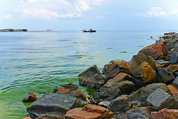 Image showing Bay with rocky shore