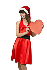 Image showing girl in a red dress, hat santa