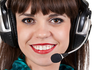 Image showing portrait of girl with headphones with microphone