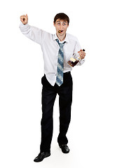 Image showing drunk businessman with a bottle of cognac