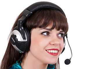 Image showing portrait of girl with headphones with microphone