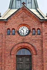 Image showing clock on the old brick Church