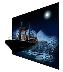 Image showing Sinking Ship at night in 3D