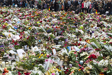 Image showing Flowers and candles in Oslo after the Oslo boming and Utøya massacre