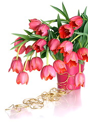 Image showing Bouquet of pink tulips on a white background.