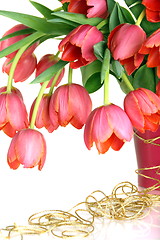 Image showing Bouquet of pink tulips on a white background.