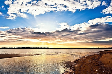 Image showing Sunset on the Tejo river.