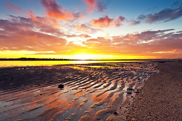 Image showing Sunset on the Tejo river.