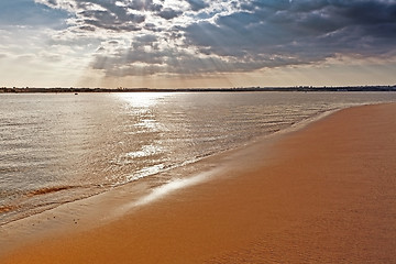 Image showing Sunset on the Tejo river.