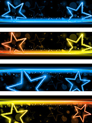 Image showing Glowing Neon Stars Banner Background Set of Four