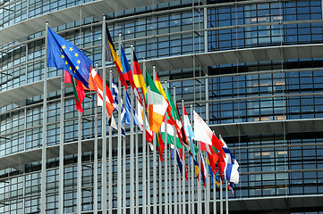 Image showing EuroParliament flags in Strasbourg