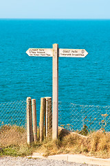 Image showing Sign for part of the South West Coast path in Cornwall, UK