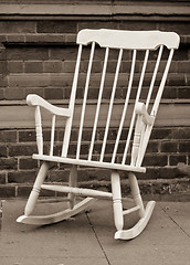 Image showing Lovely monochrome image of a white rocking chair