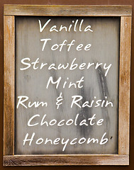 Image showing Menu with ice cream flavours
