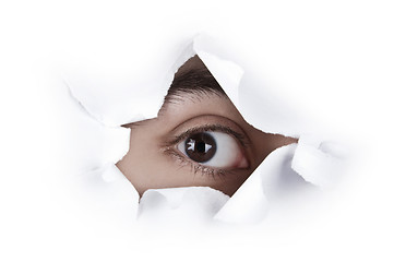 Image showing Eye Looking Through A Paper Hole