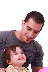 Image showing Portrait of happy father and his adorable little daughter 